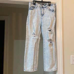 Kendall and Kylie Iconic High-Rise Denim Distressed Straight Jeans - Size 9/29